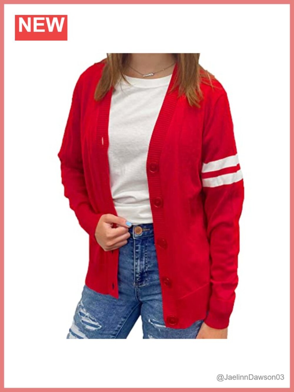 V Neck Button Down Varsity Cardigan Sweater